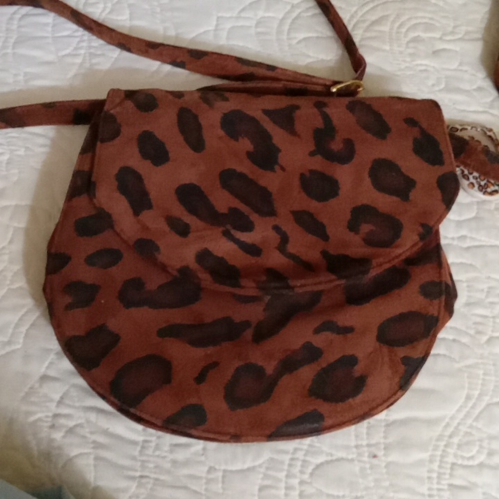 Franco Colin Suede Crossbody Leopard Print Crossbody Purse